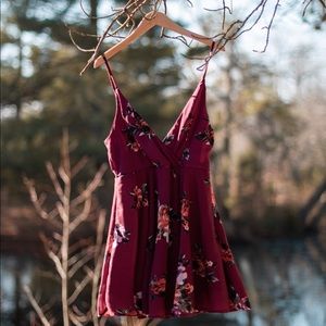 Red floral mini dress